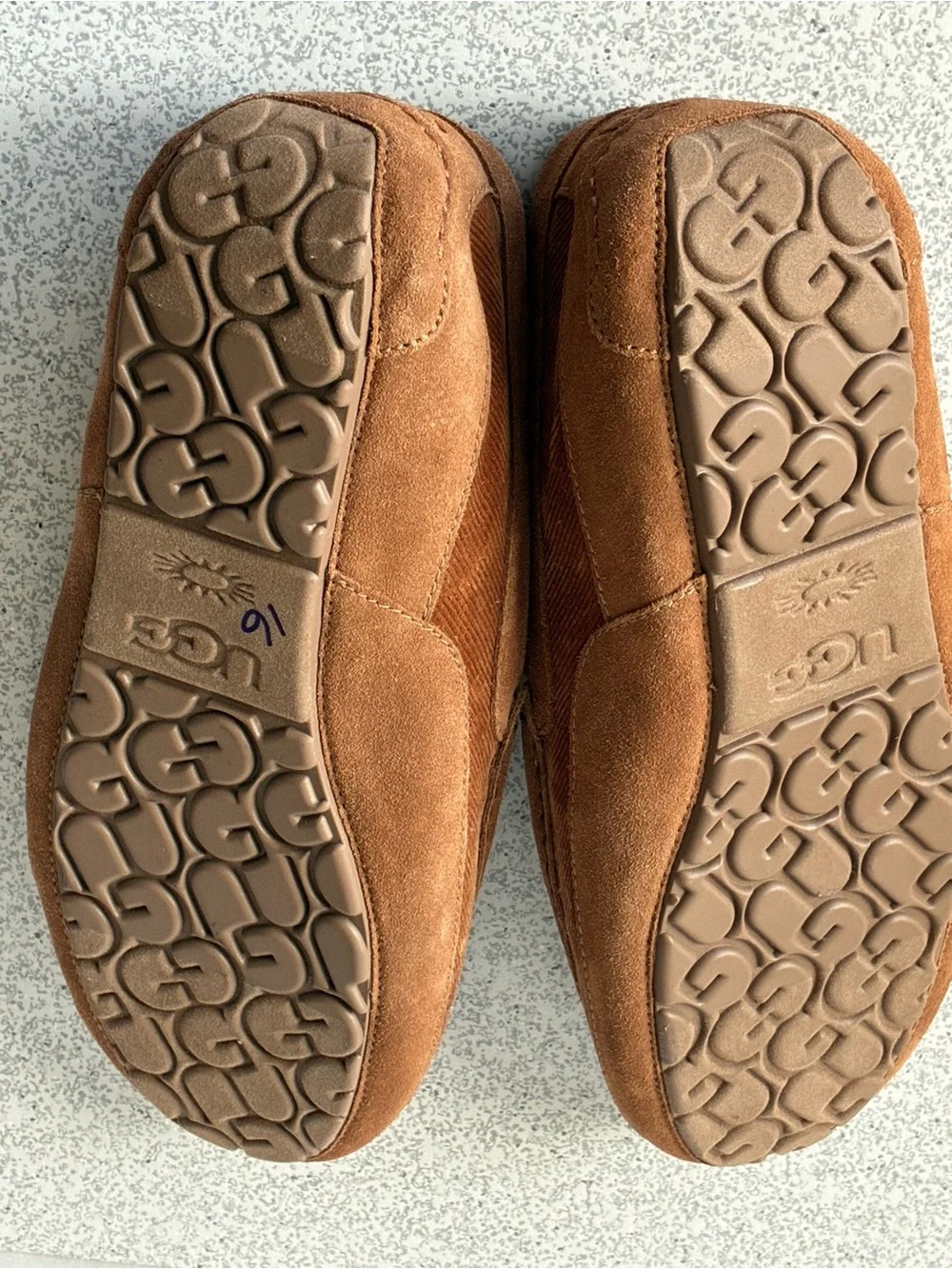 UGG Men's Chestnut Brown Suede Shearling Ascot Slippers Sz 13